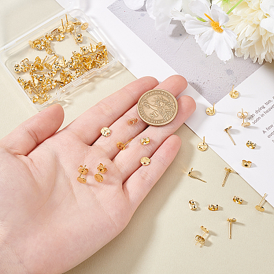 50Pcs 201 Stainless Steel Flat Round Stud Earring Findings STAS-UN0060-69-1