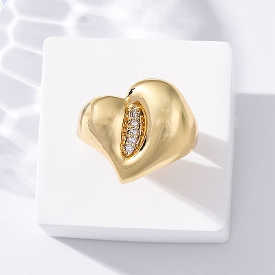 Brass Micro Pave Clear Cubic Zirconia Cuff Rings for Women RJEW-U043-07G-1