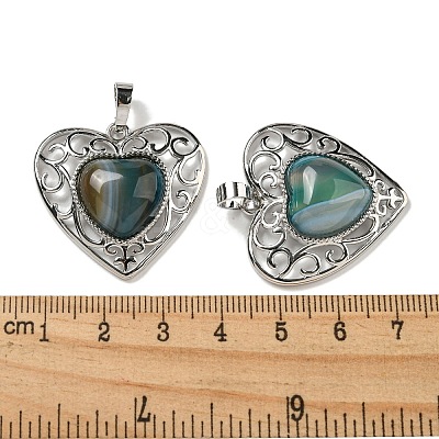 Natural Banded Agate Dyed Peach Love Heart Pendants G-G158-01Y-1