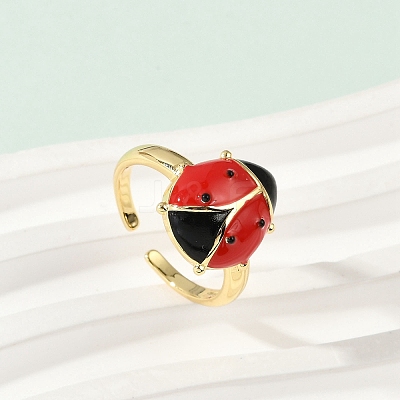 Brass Enamel Cuff Rings for Women RJEW-A059-03G-1