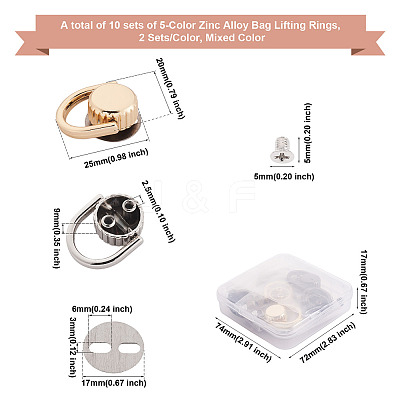 10 Sets 5 Colors Zinc Alloy Bag Lifting Ring FIND-GN0001-08-1