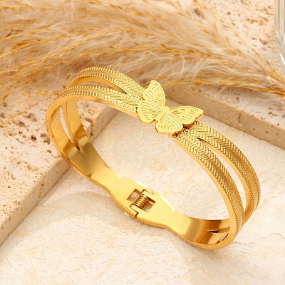 304 Stainless Steel Hinged Bangles for Women BJEW-E113-02G-1