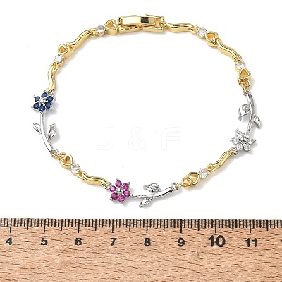 Brass Micro Pave Cubic Zirconia Link Chain Bracelets for Women BJEW-C156-04B-03GP-1