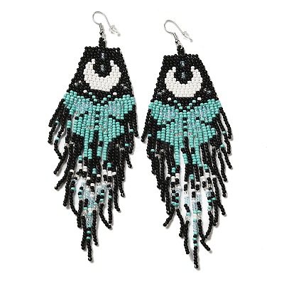 Bohemia Woven Glass Seed Bead Dangle Earrings EJEW-A046-02C-1