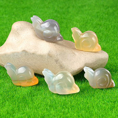 Natural Agate Carved Healing Snail Figurines PW-WG23180-13-1