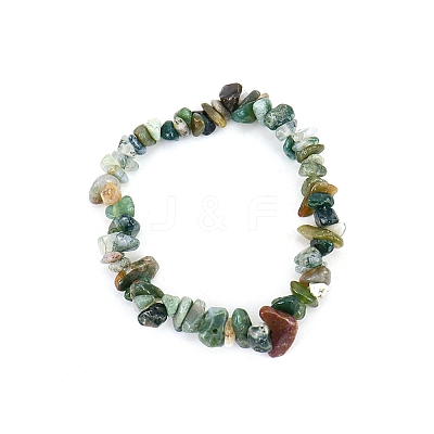 Natural Moss Agate Chips Beaded Stretch Bracelet for Women PW-WG72437-16-1