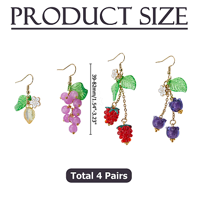4 Pairs 304 Stainless Steel Dangle Earrings EJEW-HS00014-1