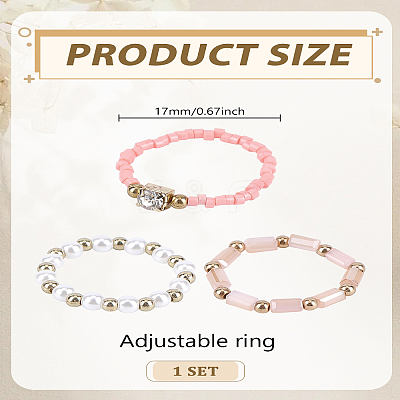 3Pcs Acrylic & Plastic Pearl Finger Rings Set RJEW-LP0003-59D-1