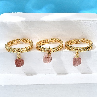 Brass Curb Chain Cuff Rings for Women RJEW-Z085-03G-04-1
