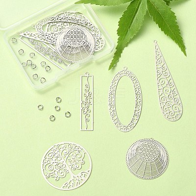 10Pcs 5 Style Brass Filigree Pendants KK-YW0001-49-1