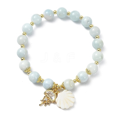 Natural Aquamarine Bead Bracelets BJEW-JB14149-02-1