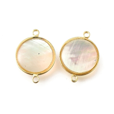 Brass Pave Natural White Shell Connector Charms KK-E794-01G-01-1