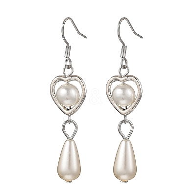 Heart with Teardrop Alloy Acrylic Imitated Pearl Dangle Earrings EJEW-JE06770-1