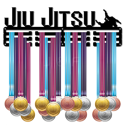 Word JIU JITSU Fashion Iron Medal Hanger Holder Display Wall Rack ODIS-WH0021-038-1
