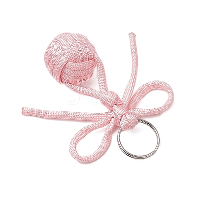 3Pcs Polyester and 304 Stainless Steel Braid Ball Keychains KEYC-JKC01117-1