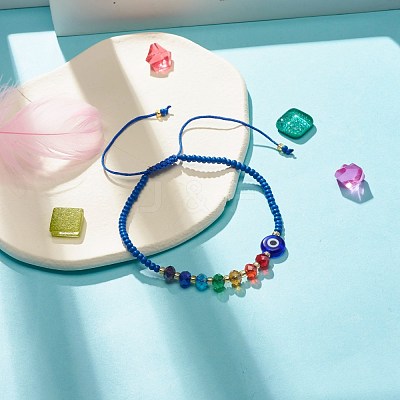 Flat Round Evil Eye Lampwork Braided Bead Bracelet BJEW-JB07234-05-1
