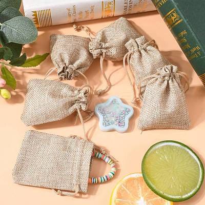 Polyester Imitation Burlap Packing Pouches Drawstring Bags ABAG-R005-9x7-01-1