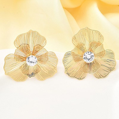Flower Brass Micro Pave Cubic Zirconia Stud Earrings EJEW-F391-07G-01-1