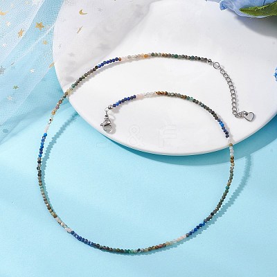 2MM Natural & Synthetic Mixed Gemstone Gradient Color Faceted Round Beaded Necklaces for Women NJEW-JN05865-03-1