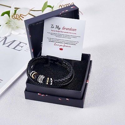 Word Love You Forever Leather Braided Triple Layer Multi-strand Bracelet JB751A-1