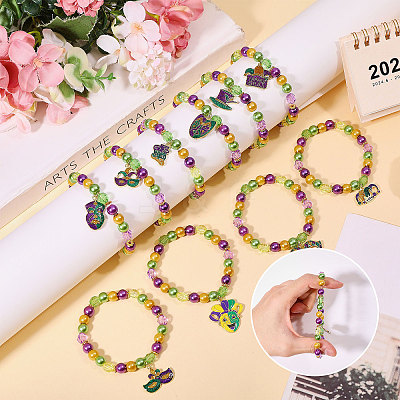 10Pcs Carnival Acrylic & Glass Pearl Bead Bracelets BJEW-CA00004-1