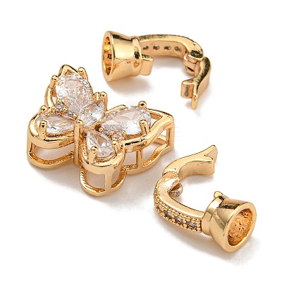 Brass Micro Pave Clear Cubic Zirconia Fold Over Clasps KK-U037-11G-02-1