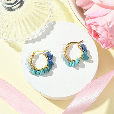 Natural Mixed Stone Chips Hoop Earrings EJEW-JE06022-01-1