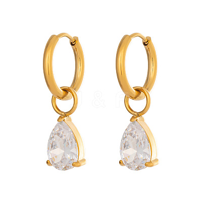 304 Stainless Steel Pave Cubic Zirconia Hoop Dangle Earrings for Women EU1593-1-1
