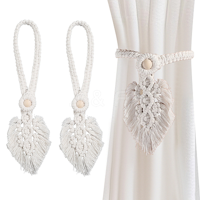 2Pcs Handmade Macrame Leaf Curtain Tiebacks AJEW-CN0003-65A-1