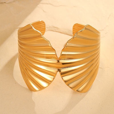 304 Stainless Steel Cuff Bangles for Women BJEW-G750-01G-1