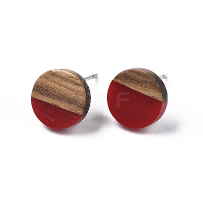 Opaque Resin & Walnut Wood Stud Earrings EJEW-N017-008-B02-1