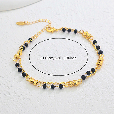 Vintage Beach Brass Round & Black Glass Rondelle Link Chain Double Layer Anklets for Women TO0841-1