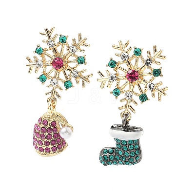 Christmas Alloy Rhinestone Dangle Stud Earrings EJEW-F399-01G-1