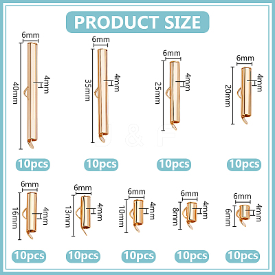 90Pcs 9 Styles Brass Slide On End Clasp Tubes KK-WR0001-37G-1