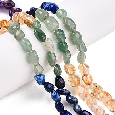 Chakra Theme Natural Amethyst & Topaz Jade & Red Agate & Quartz Crystal & Strawberry Quartz & Lapis Lazuli & Green Aventurine Beads Strands G-N344-07-1