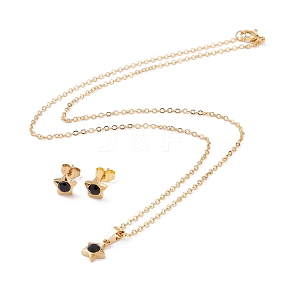 PVD Vacuum Plating Rhinestone Stud Earrings and Pendant Necklaces Sets STAS-C028-01G-1