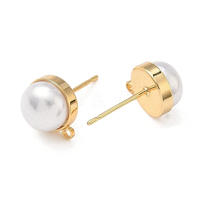 SHEGRACE Brass ABS Imitation Pearl Half Round Stud Earring Findings XGR0100G-119G-1