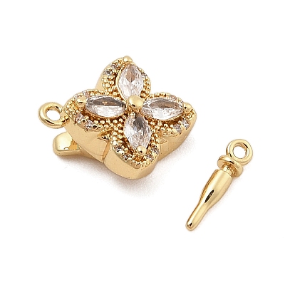 Brass Micro Pave Clear Cubic Zirconia Box Clasps KK-C075-22G-1