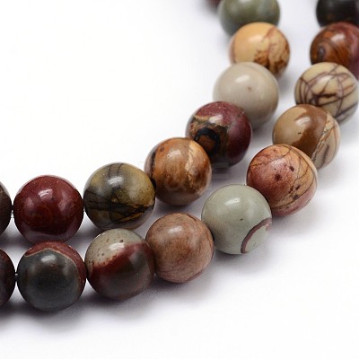 Natural Polychrome Jasper/Picasso Stone/Picasso Jasper Round Bead Strands G-J303-16-4mm-1