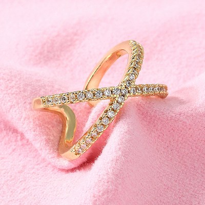 Adjustable Brass Micro Pave Clear Cubic Zirconia Cuff Rings LS-RJEW-F101-17G-1