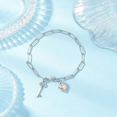 304 Stainless Steel Paperclip Chains Charm Bracelets for Women BJEW-JB11950-02-1