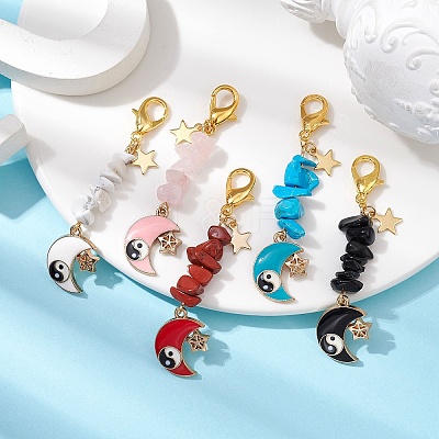Moon & Star Alloy Enamel Pendants Decoraiton HJEW-JM01636-1