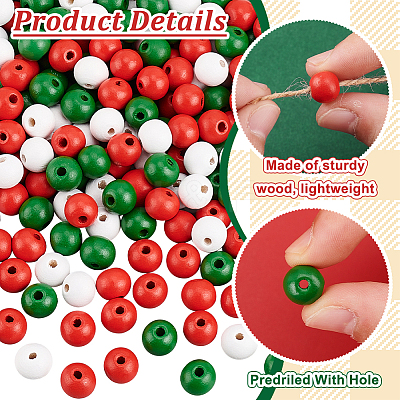 600Pcs 3 Colors Christmas Natural Wood Beads WOOD-GA0001-57-1