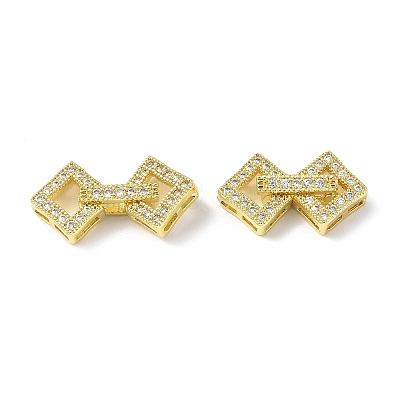 Rack Plating Brass Micro Pave Clear Cubic Zirconia Fold Over Clasps KK-G448-01G-1