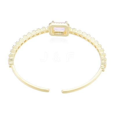 Cubic Zirconia Rectangle Open Cuff Bangle BJEW-G651-05G-01-1