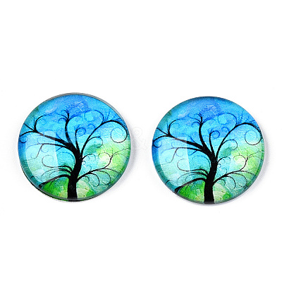 Half Round/Dome Tree Pattern Glass Flatback Cabochons for DIY Projects LS-GGLA-Q037-25mm-M28-03-1