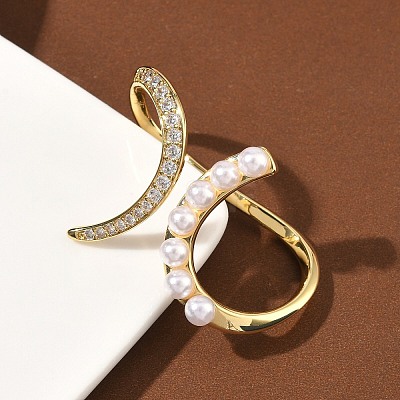 Brass Micro Pave Cubic Zirconia Cuff Open Rings RJEW-C158-03G-1