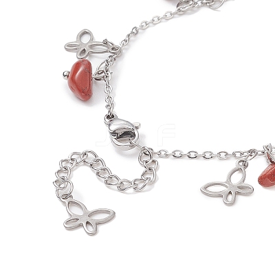 Natural Red Jasper Chips & Butterfly Charms Anklet AJEW-AN00512-07-1