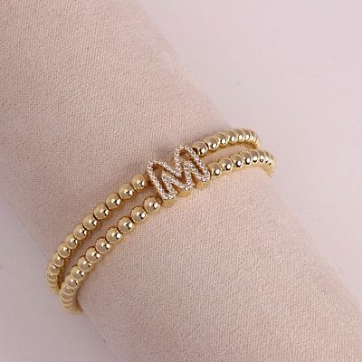 Brass Micro Pave Clear Cubic Zirconia Beads Double Strands Stretch Bracelets for Women FS-WGC7159-13-1