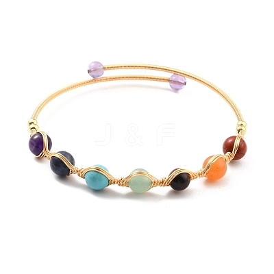 Natural Mixed Stone Wrapped Cuff Bangle BJEW-A122-06-1